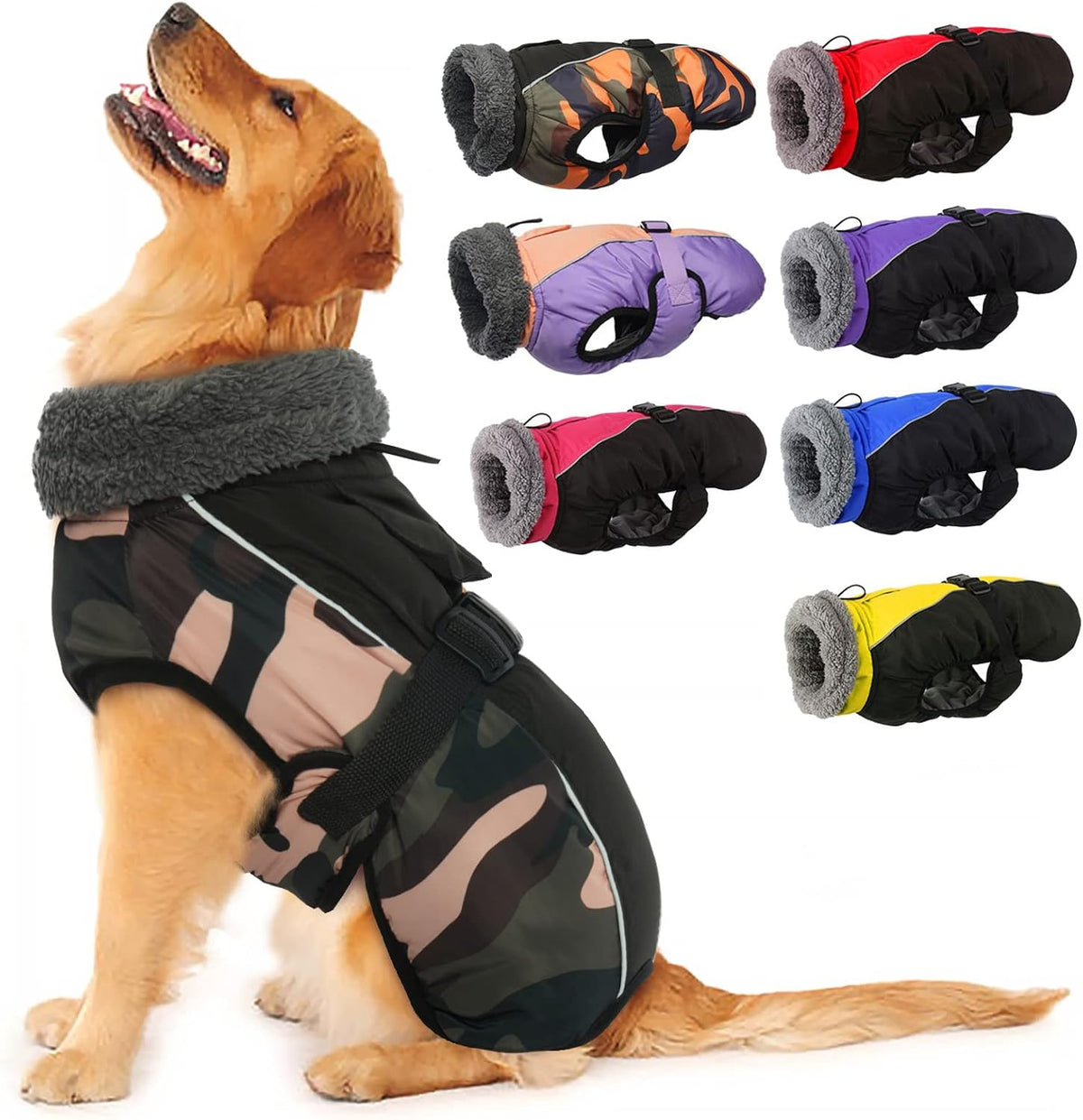 Iecoii Extra Warm Dog Coat front view reflective jacket
