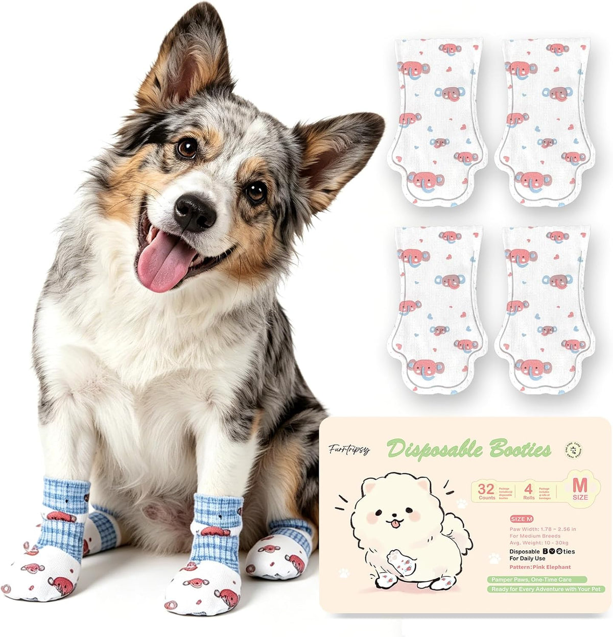 Disposable Dog Booties with 4 Rolls Bandages, Dog Paw Protectors for Hot Pavement, Dog Boots to Prevent Licking Paws & Recovery, Gentle Paw Covers 32 Pcs (Size S: Paw Width 1.18-1.77") - Image 9