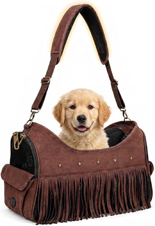 PetAmi designer dog carrier purse front view with fringe
