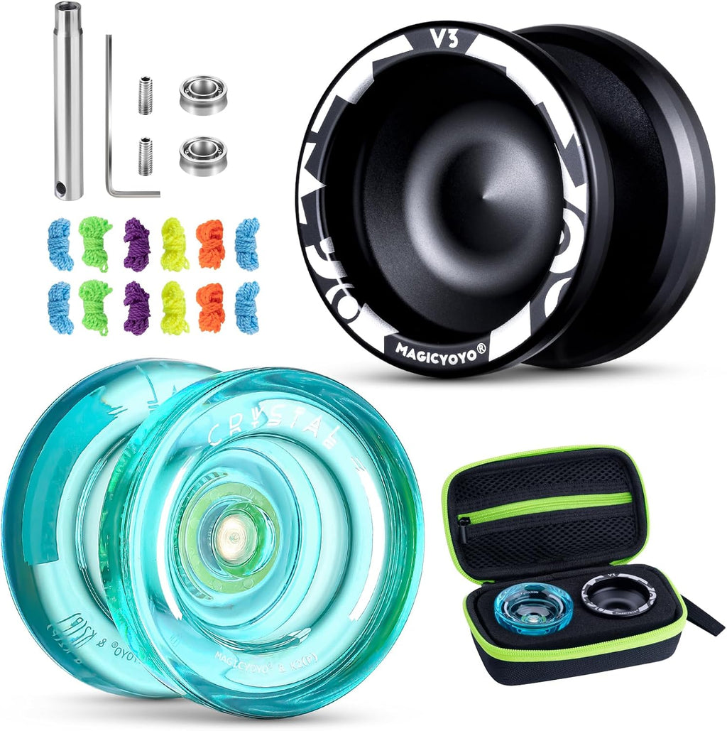 MAGICYOYO K2 Crystal Yoyo 2 Pack, Professional Responsive Yo Yo for Kids Beginner, Dual Purpose Yo yo with Unresponsive Bearing for Advanced +12 Yo-yo Strings+2 Holes Case(Gradient+Black) - Image 12