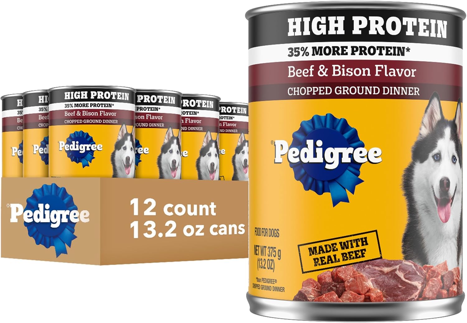 Pedigree High Protein Wet Dog Food, Adult Soft Canned Dog Food Variety Pack, Chicken Duck & Beef Bison Flavor, 13.2 oz. Cans, 12 Count - Image 14