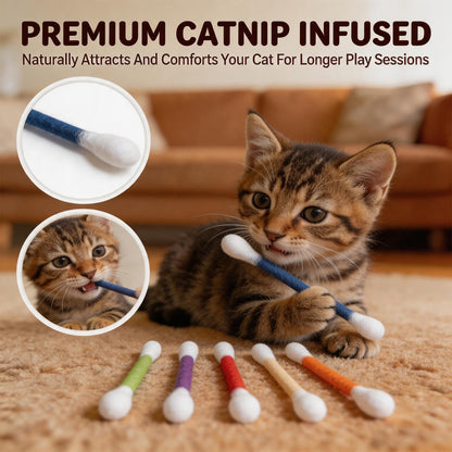 Close up of giant cotton swab cat chew toys