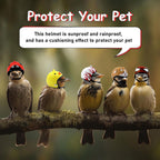 Close up of small animal safety headwear highlighting ventilation holes and aerodynamic shape