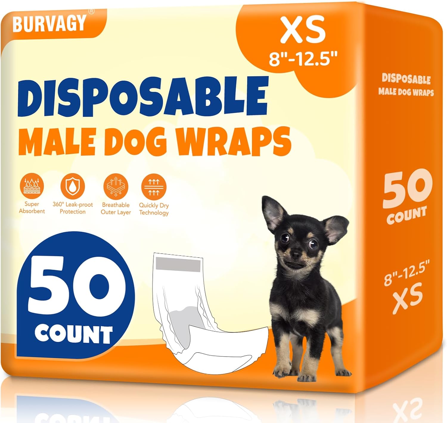 BURVAGY 50 Count Disposable Male Dog Wraps, Male Dog Diapers, Super Absorbent Pee Wraps, Belly Bands for Dogs, Leak Proof, Wetness Indicator, Puppy and Doggie Diaper for Peeing, Small - Image 10