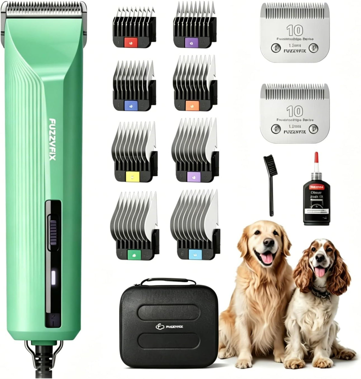 AmpFix Professional Dog/Pet Grooming Clippers - 2-Speed Heavy-Duty Motor, 2 Detachable Blade 8 Metal Combs, 10ft Cord, Runs Cool & Quiet, Anti-Slip Shatter-Proof Housing for All Animal Coats - Image 9