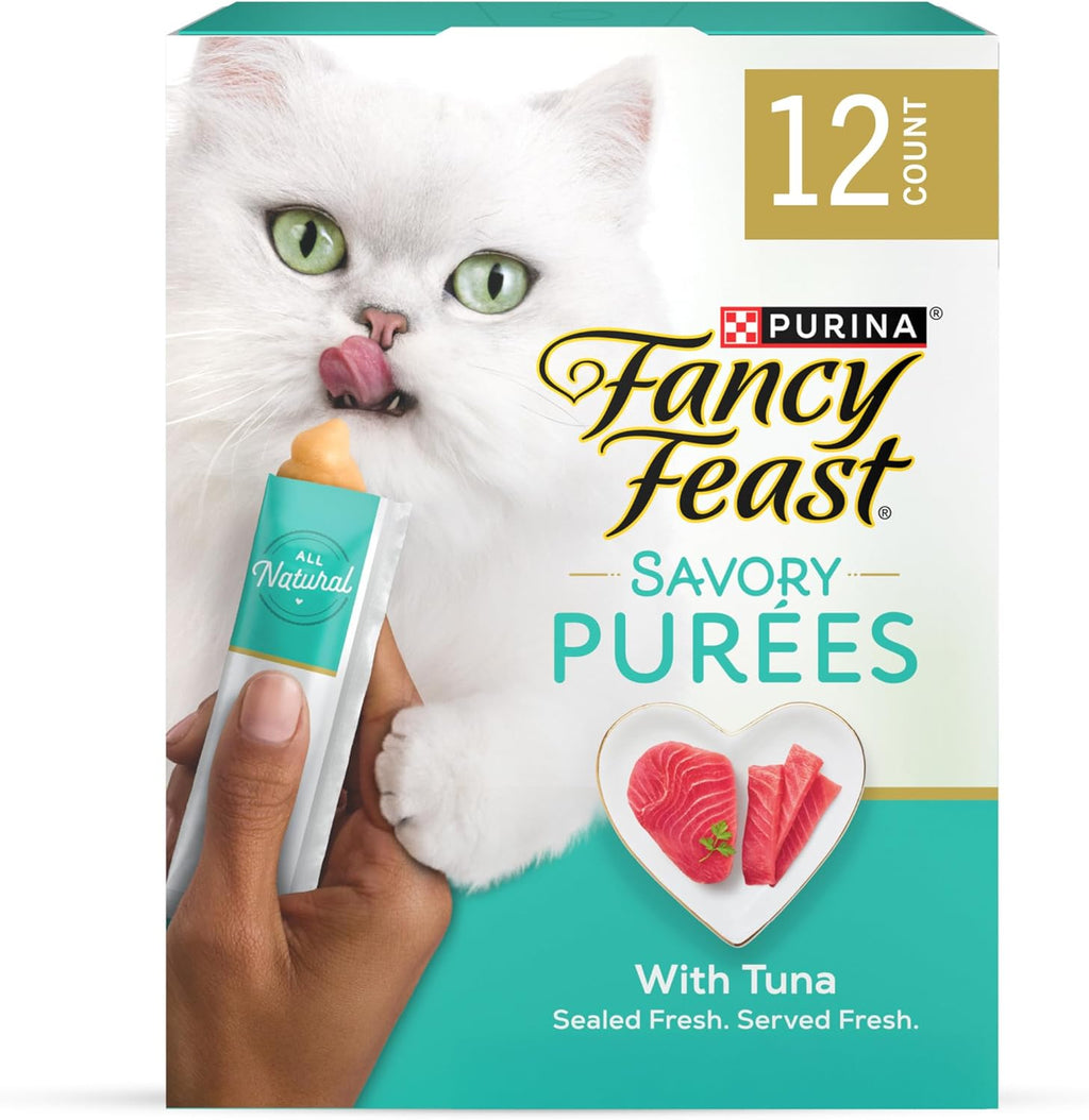 Purina Fancy Feast Savory Puree Naturals Tuna cat treat tubes front view