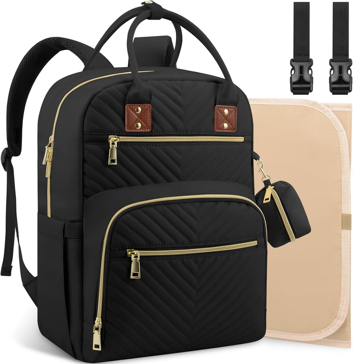 Tenot baby diaper bag backpack front view in black