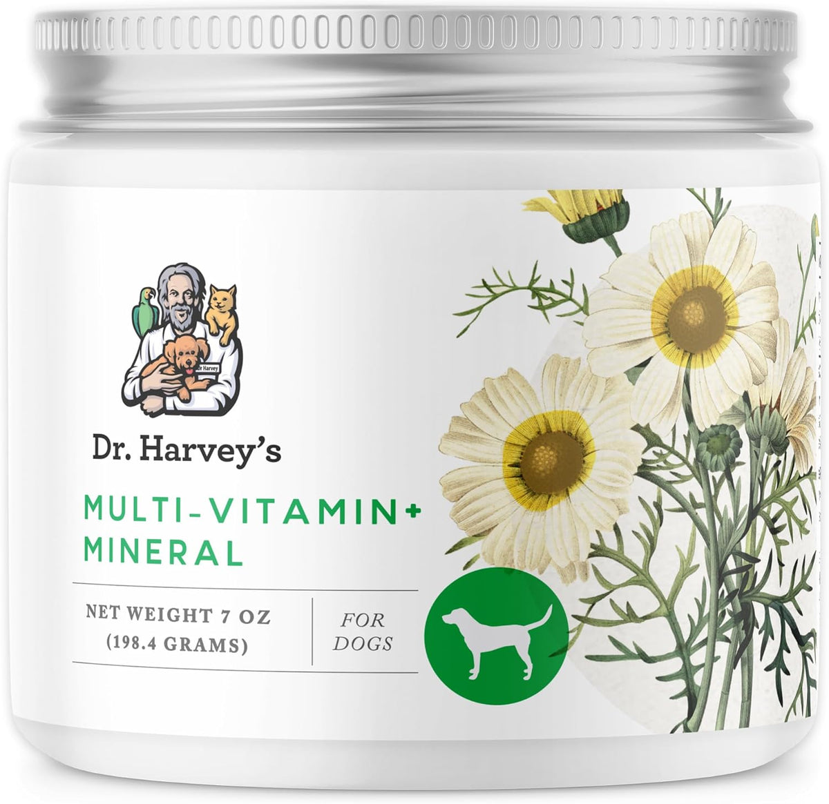 Dr. Harvey's Herbal Multi-Vitamin and Mineral Supplement for dogs front label view.