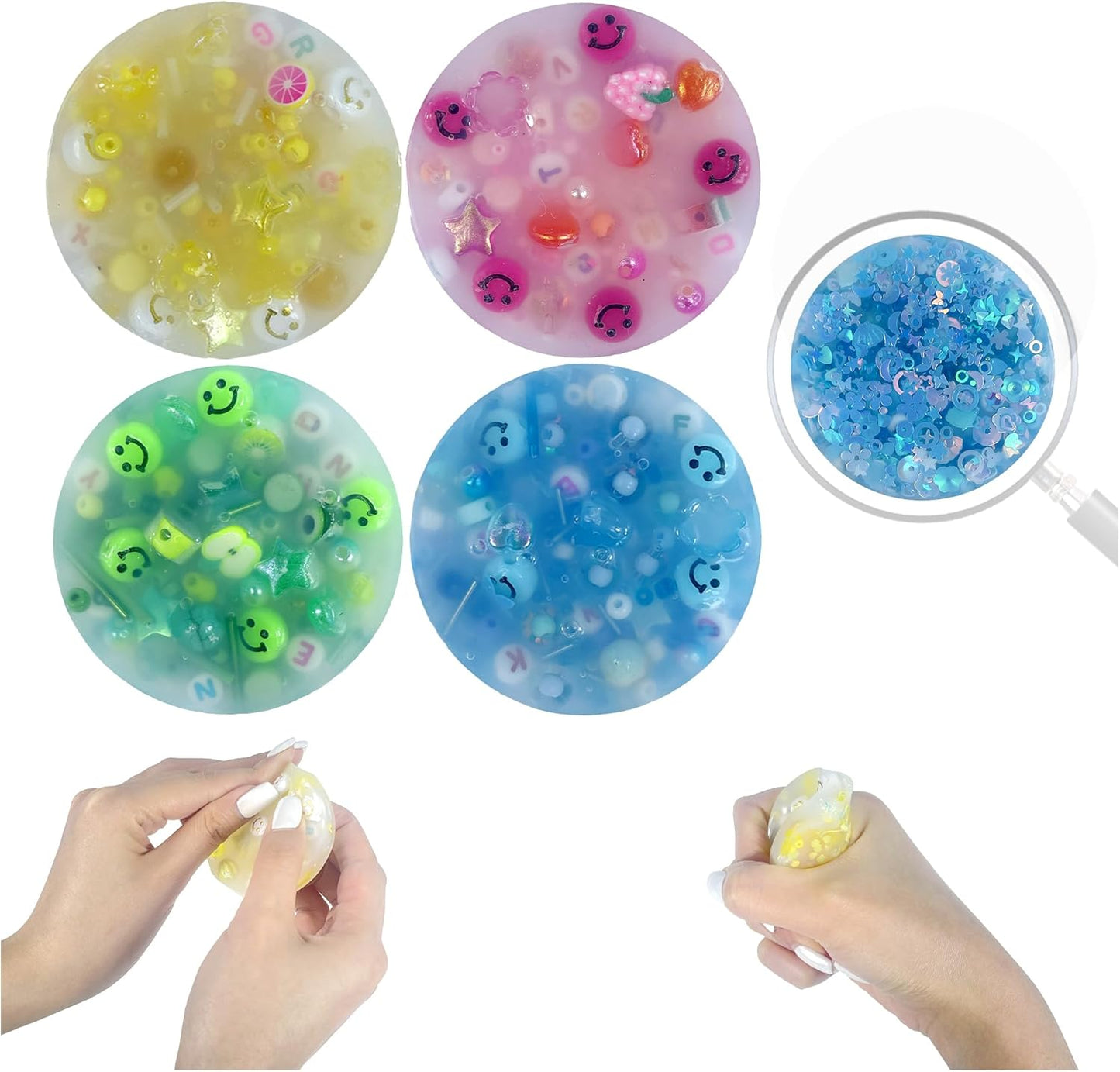 Loomi 4 Pieces Skin Picking Fidget Pads Toys set front view showing four colored silicone sensory pads inside a clear storage box