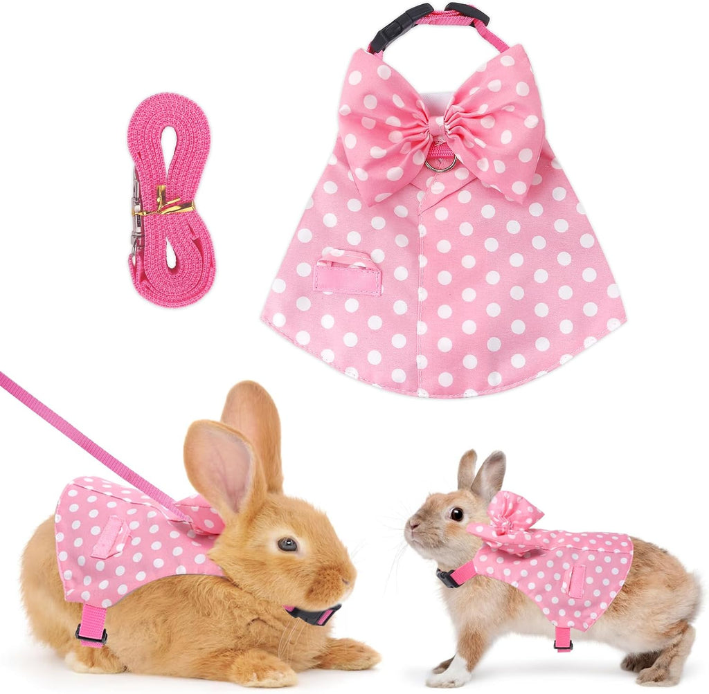 Habbiful Rabbit Harness and Leash Set in pink polka dot design front view