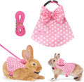Habbiful Rabbit Harness and Leash Set in pink polka dot design front view