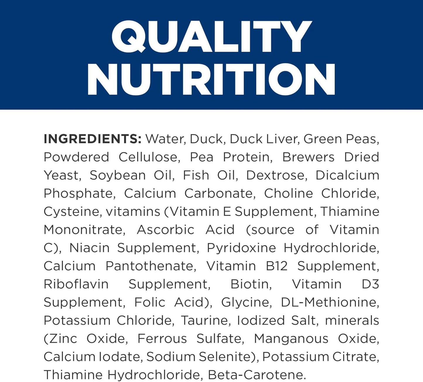 Back label with feeding guidelines for Hill's Prescription Diet feline food sensitivities