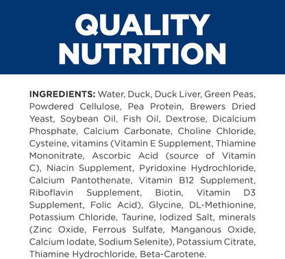 Back label with feeding guidelines for Hill's Prescription Diet feline food sensitivities