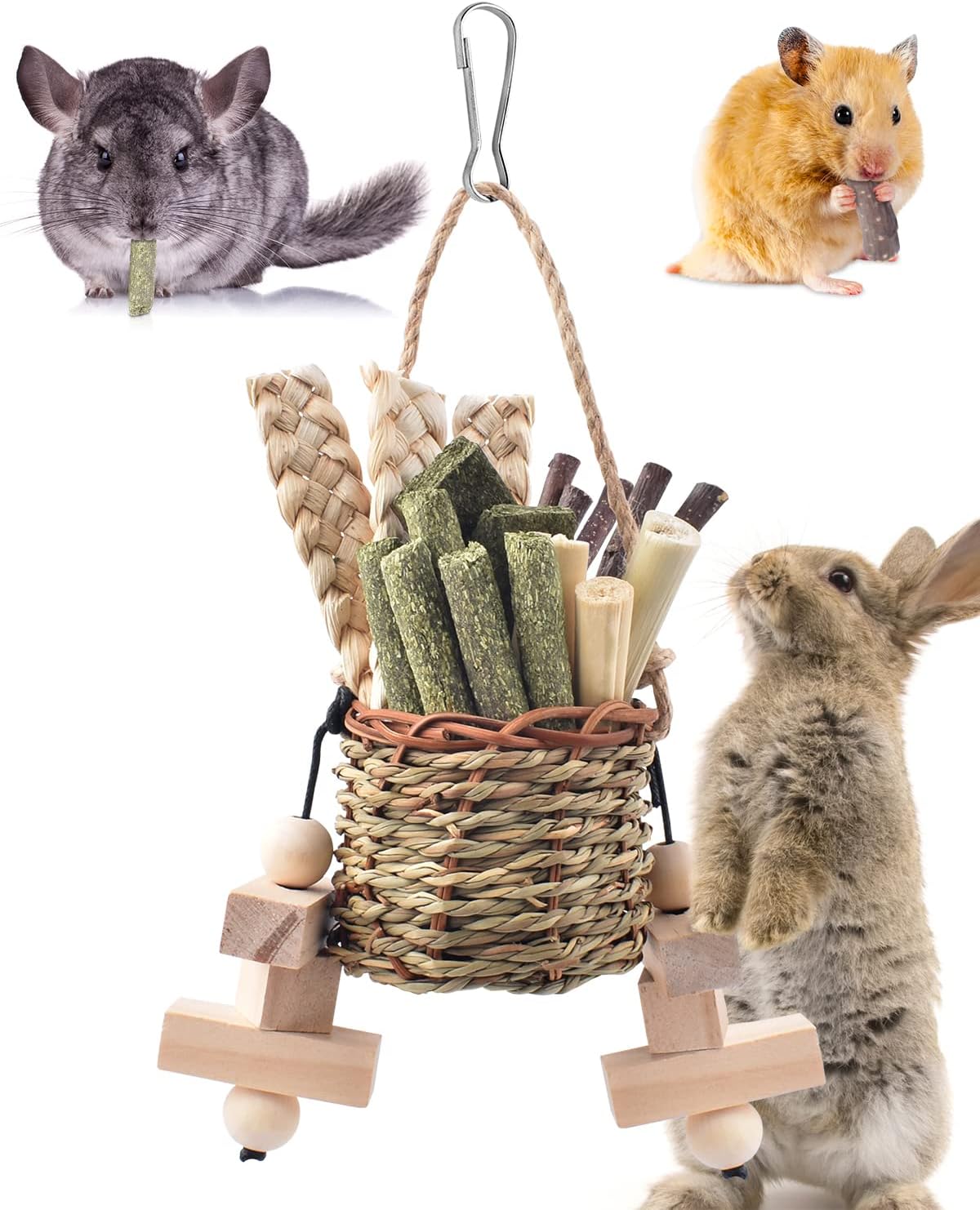 Eight piece pack of natural bunny chew toys showing diverse textures