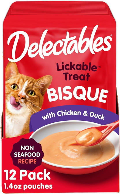 Delectables variety pack lickable wet treats with chicken duck and cheese flavors
