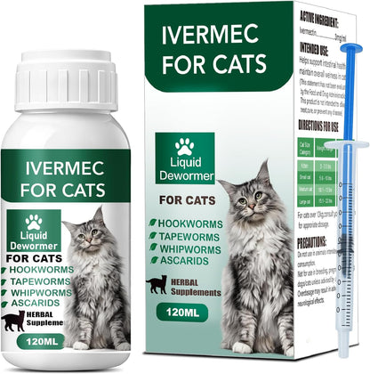 Hsl Cat Dewormer Liquid front view bottle with dosing syringe for feline parasite treatment.