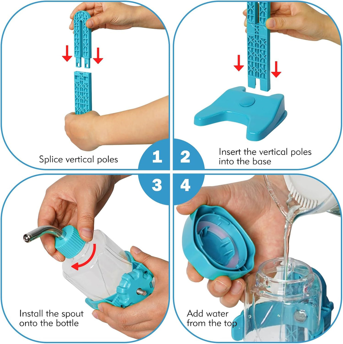 VANNON Pet Standing Water Dispenser Top Fill Dog Water Bottle Dispenser with Stand Leakproof Pet Slow Water Bottle for Small Animals, 13oz, BPA Free, Adjustable Height, Blue - Image 6