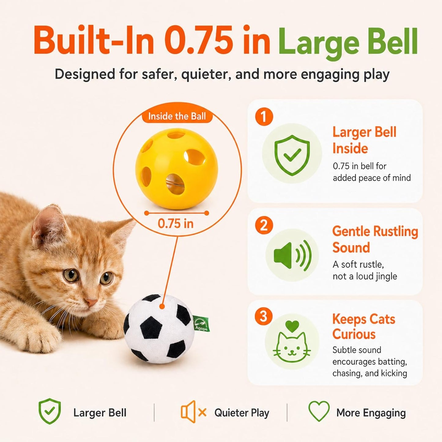 Agape 100% Natural Catnip & Silvervine Filled Cat Toy Balls with Bell Sound | 2 Pack Chew & Kicker Balls for Indoor Cats and Kittens, Helps Relieve Boredom, Encourages Exercise and Teeth Cleaning - Image 6