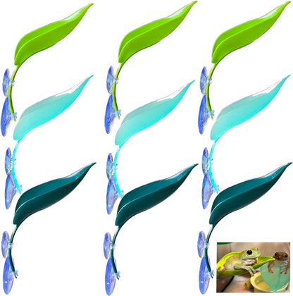 Okueejur 9 pack plastic leaf decorations for reptile tanks front view
