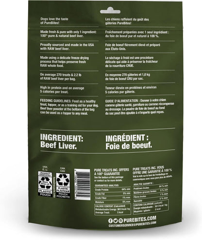 PureBites single ingredient raw beef liver pet treats bag display