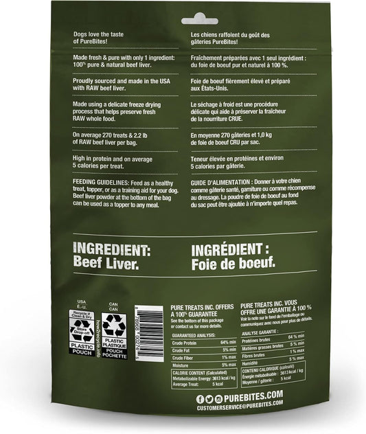 PureBites single ingredient raw beef liver pet treats bag display