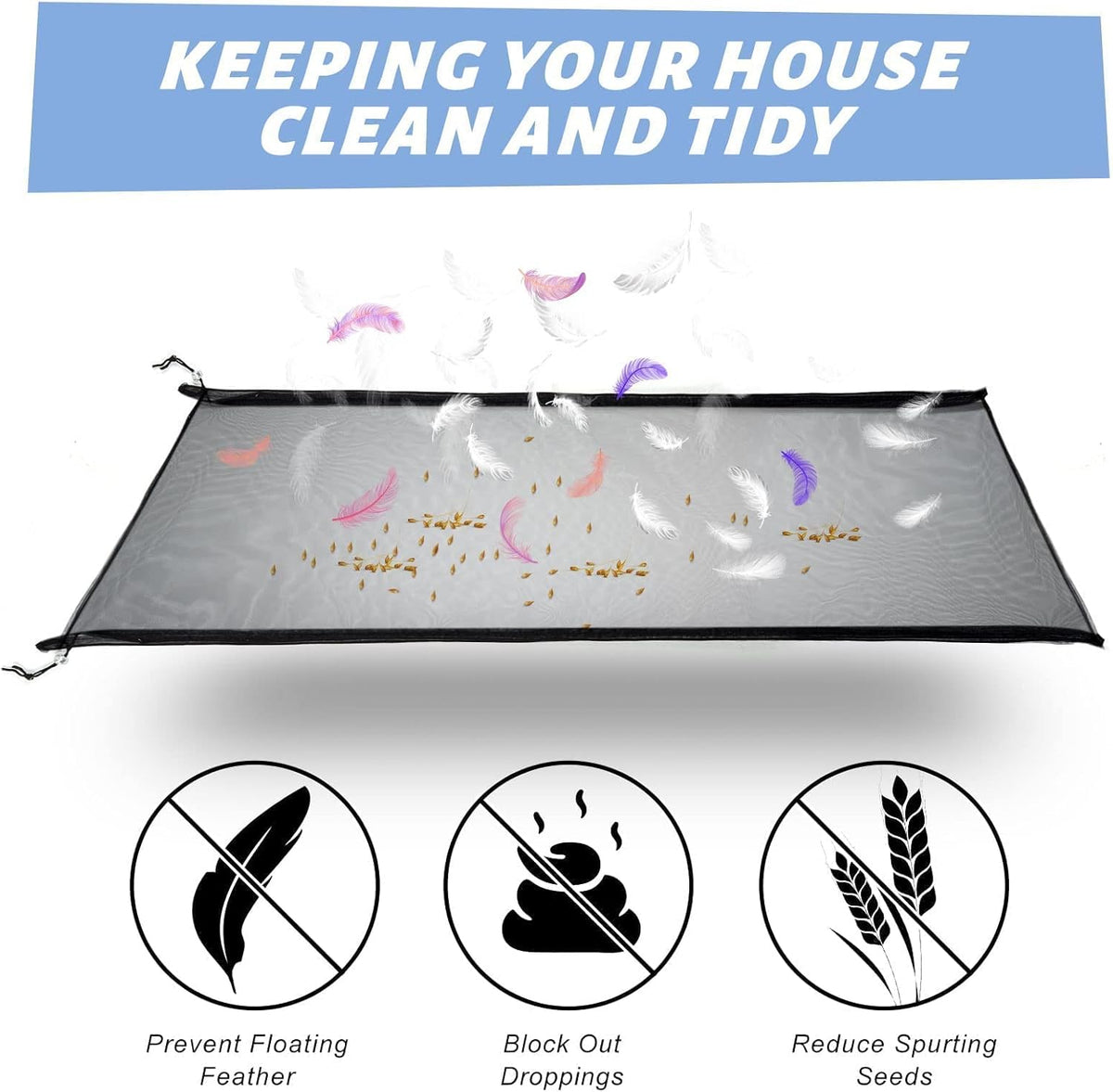 USA imported high density bird cage netting accessory packaged for premium pet care quality.
