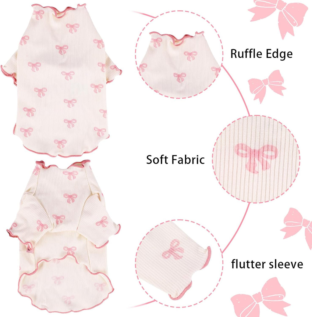 Yoolhamy breathable ribbed fabric pet outfit with bowknot print details
