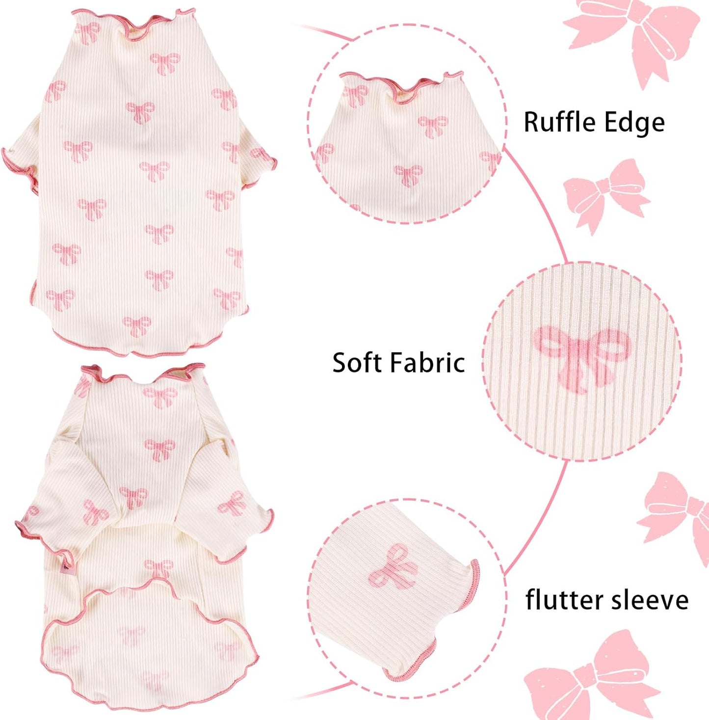 Yoolhamy breathable ribbed fabric pet outfit with bowknot print details