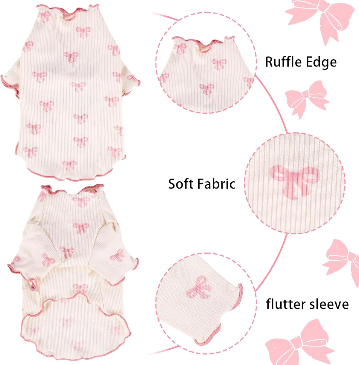 Yoolhamy breathable ribbed fabric pet outfit with bowknot print details