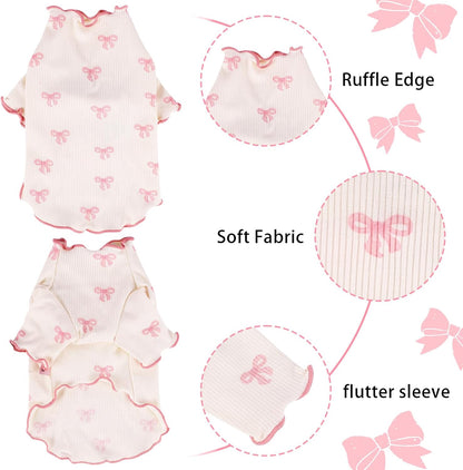 Yoolhamy breathable ribbed fabric pet outfit with bowknot print details