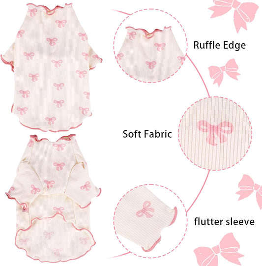 Yoolhamy breathable ribbed fabric pet outfit with bowknot print details