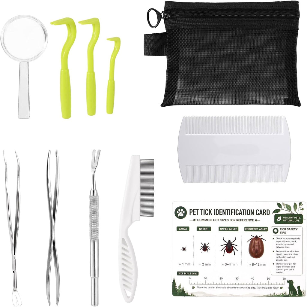 Penitue tick removal tool kit front view with stainless steel tweezers