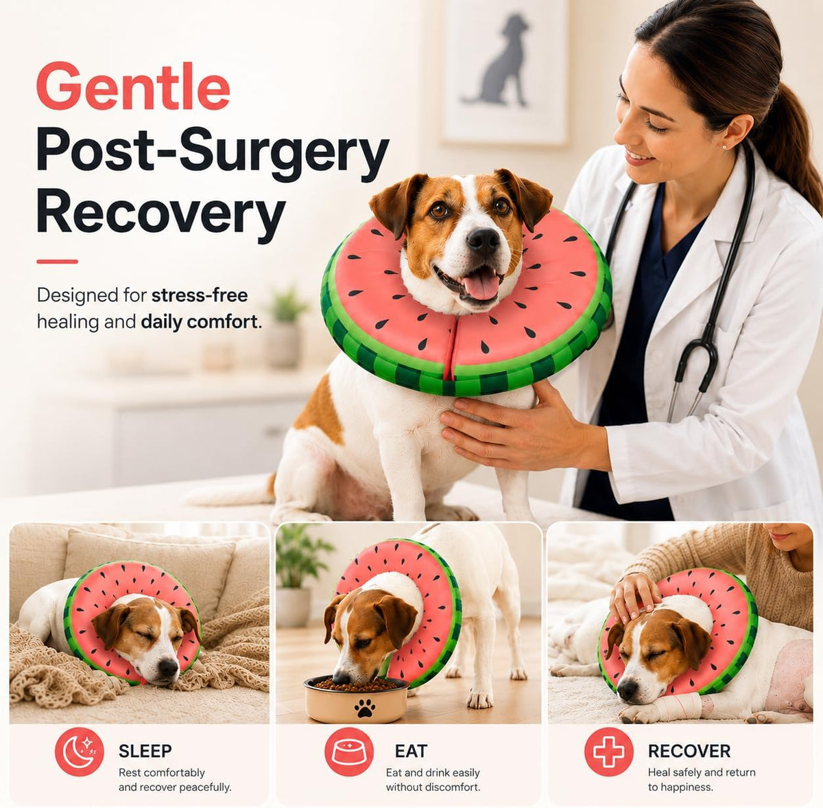 Adjustable soft protective recovery cone collar with metal buckle