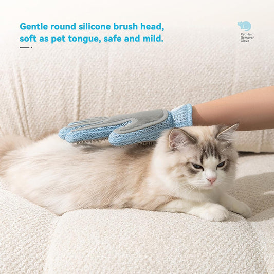 Soft silicone nodules side of double sided pet grooming glove