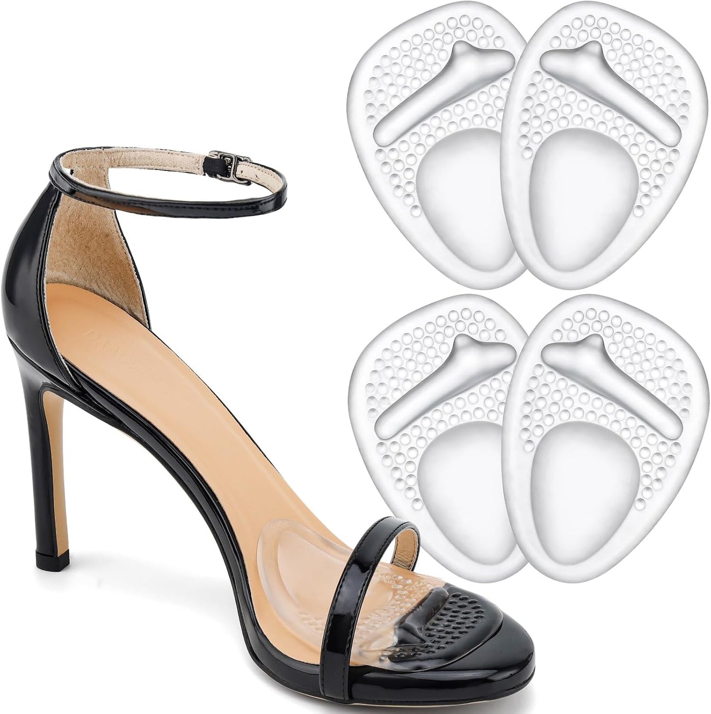 Comfowner Ball of Foot Cushions front view transparent gel pads for metatarsal support