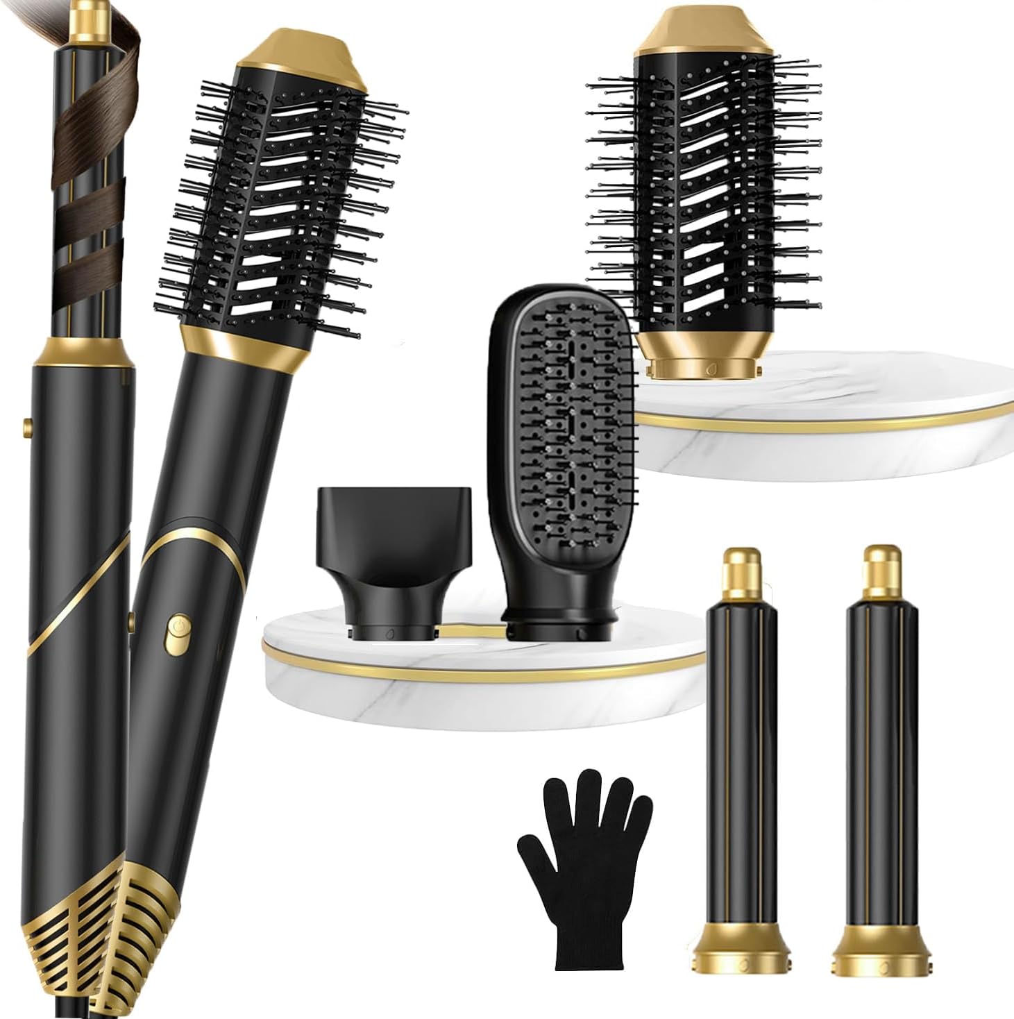 UMIGA 5 in 1 blow dryer brush front view with interchangeable attachments