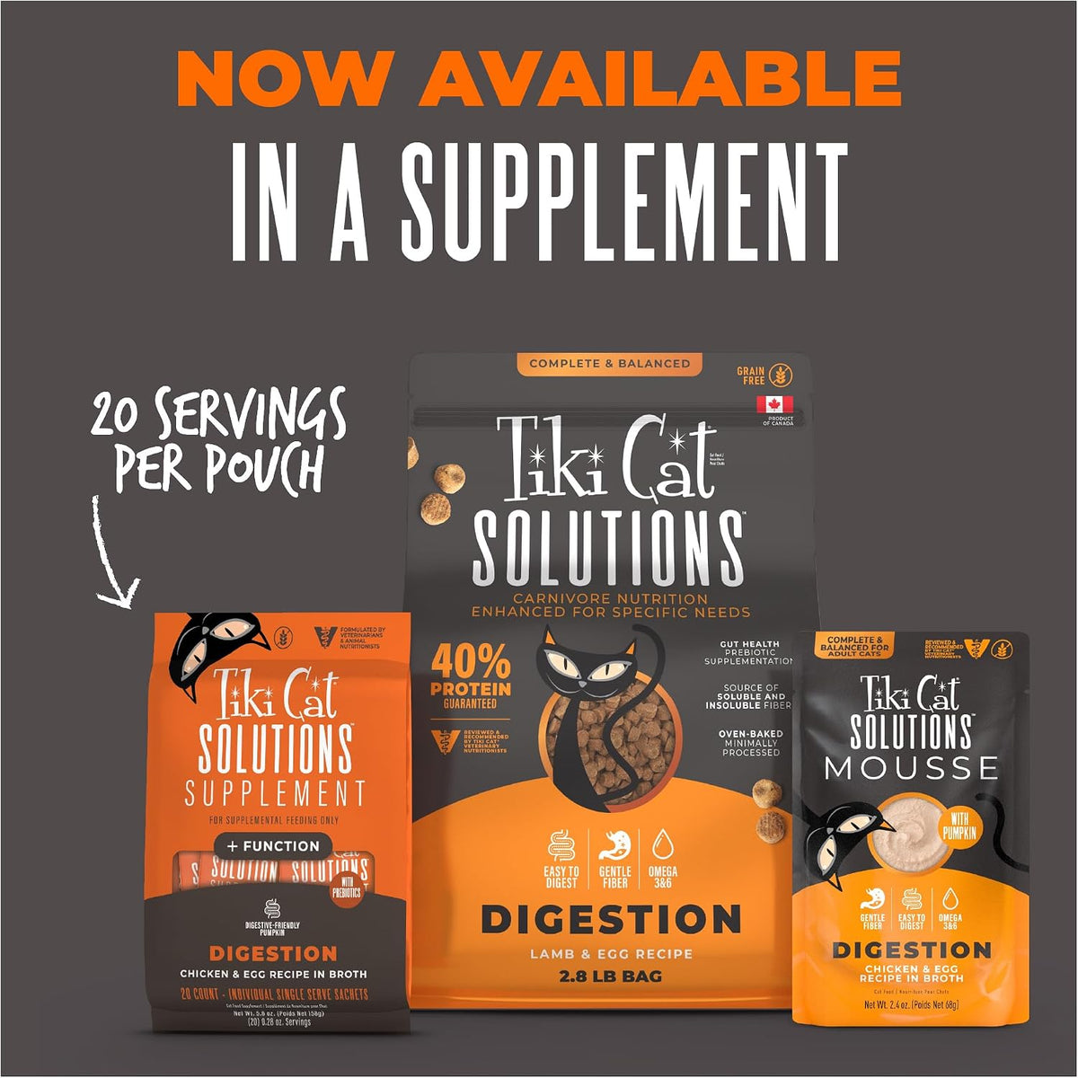 Tiki Cat Solutions Supplements Digestion Mousse, Chicken & Egg in Broth, Formulated to Support Healthy Digestion, Functional Cat Food Supplement, 5.6 oz. Pouch (Pack of 20) - Image 9
