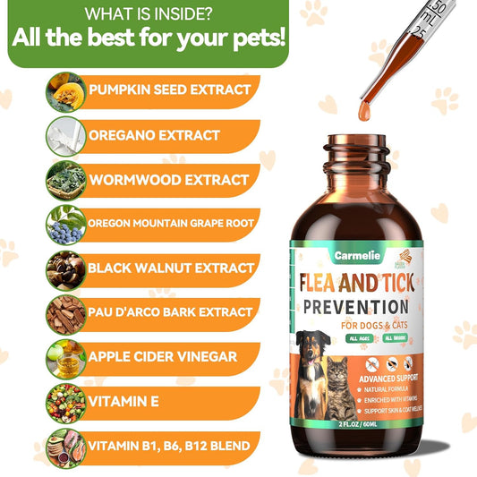 Carmelie natural dog flea and tick defense liquid supplement dropper detail