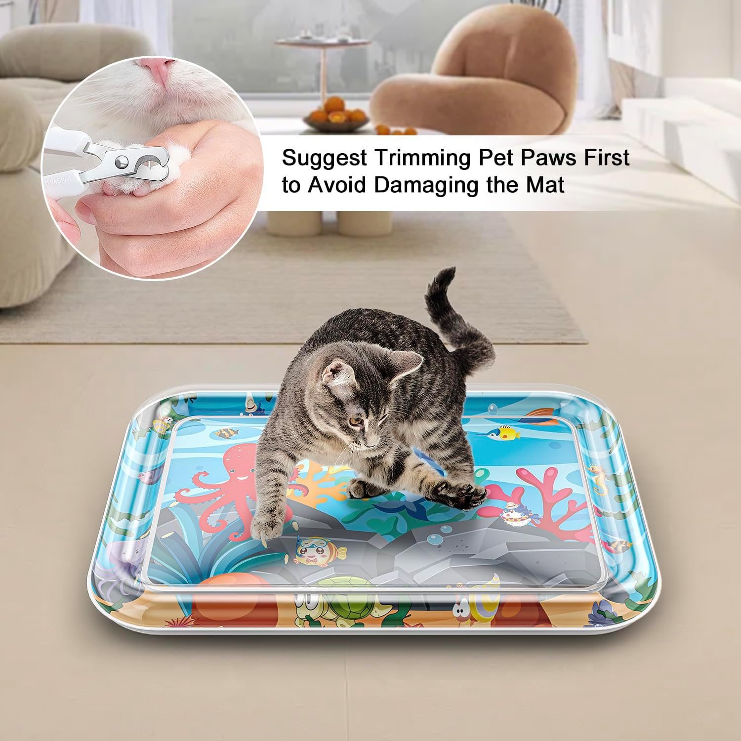 Square octopus variant cat cooling pad with built in interactive lights