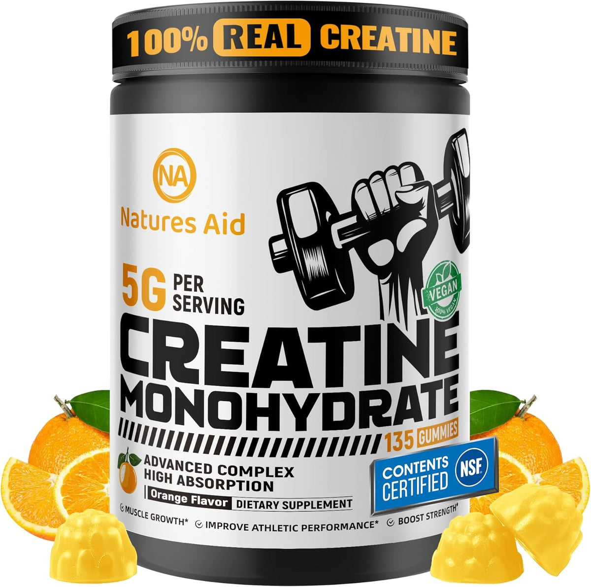 Natures Aid creatine monohydrate gummies front view bottle package
