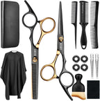 AULikY professional hair cutting scissors kit front view showing complete fifteen piece hairdressing set
