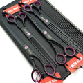 Smithking Professional Dog Grooming Scissors Set front view showing four matte black shears and steel comb
