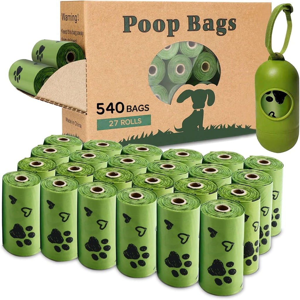 Yingdelai biodegradable dog poop bags 540 count front view pack with green rolls and dispenser