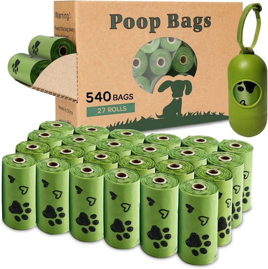 Yingdelai biodegradable dog poop bags 540 count front view pack with green rolls and dispenser