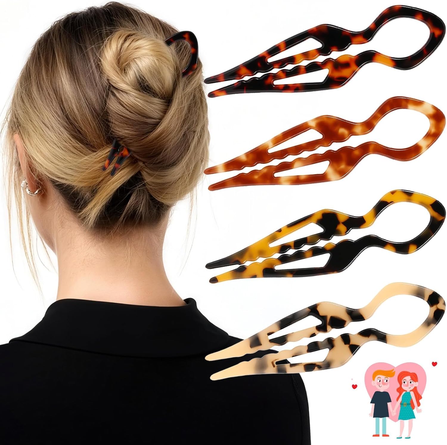 Sunolga Prestige French Hair Pins front view displaying the classic tortoise shell pattern pack of four