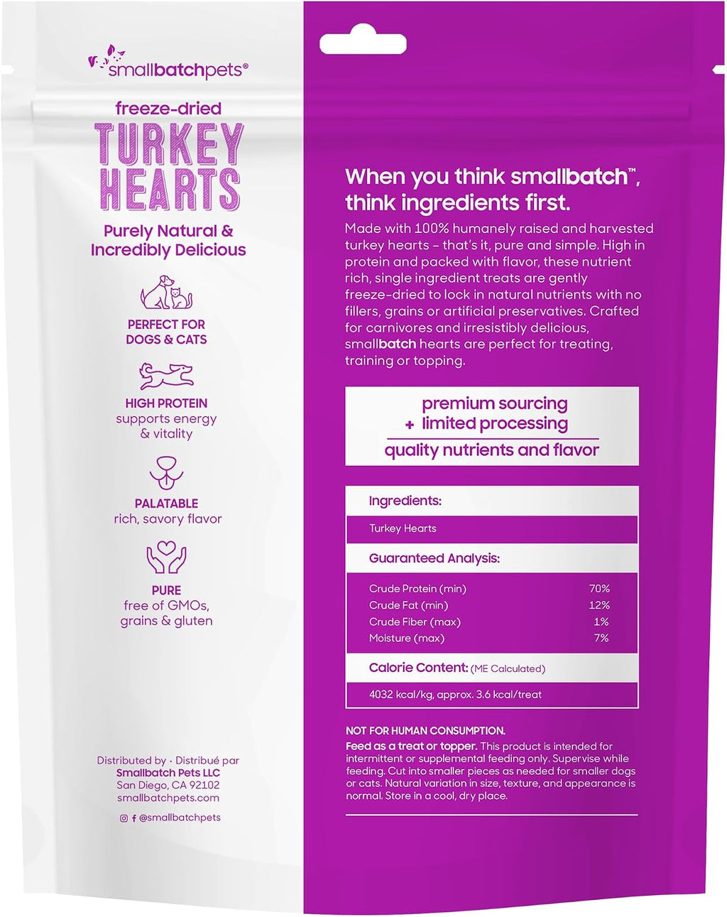Smallbatch pet treats packaging side profile
