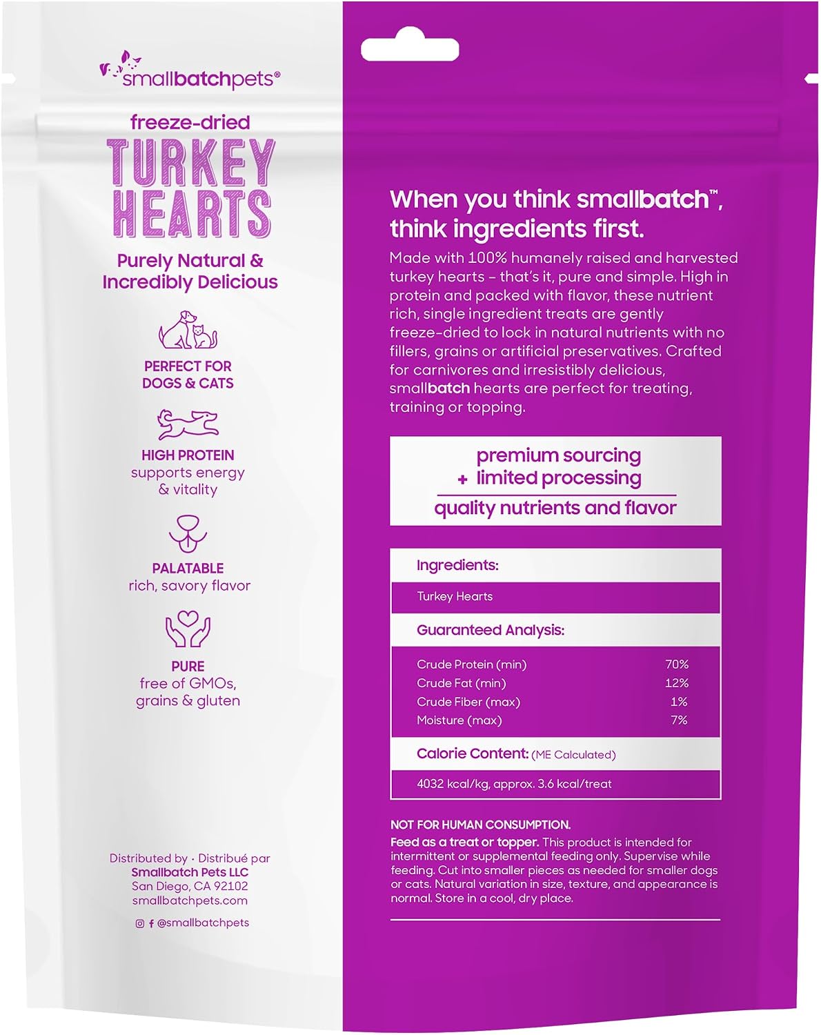 Smallbatch pet treats packaging side profile