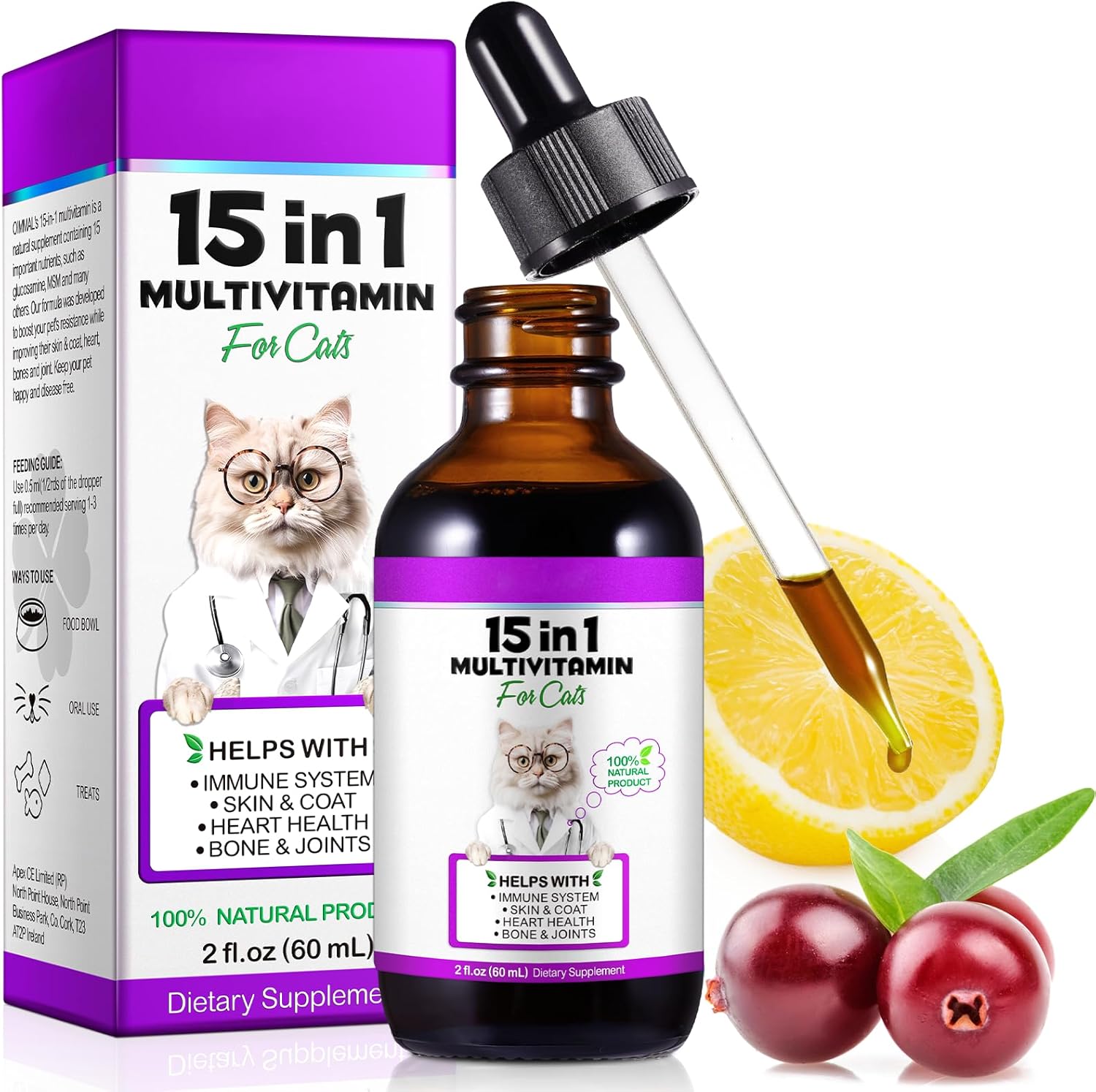 Mingyituo 15 in 1 cat multivitamin liquid drops front view bottle for feline health