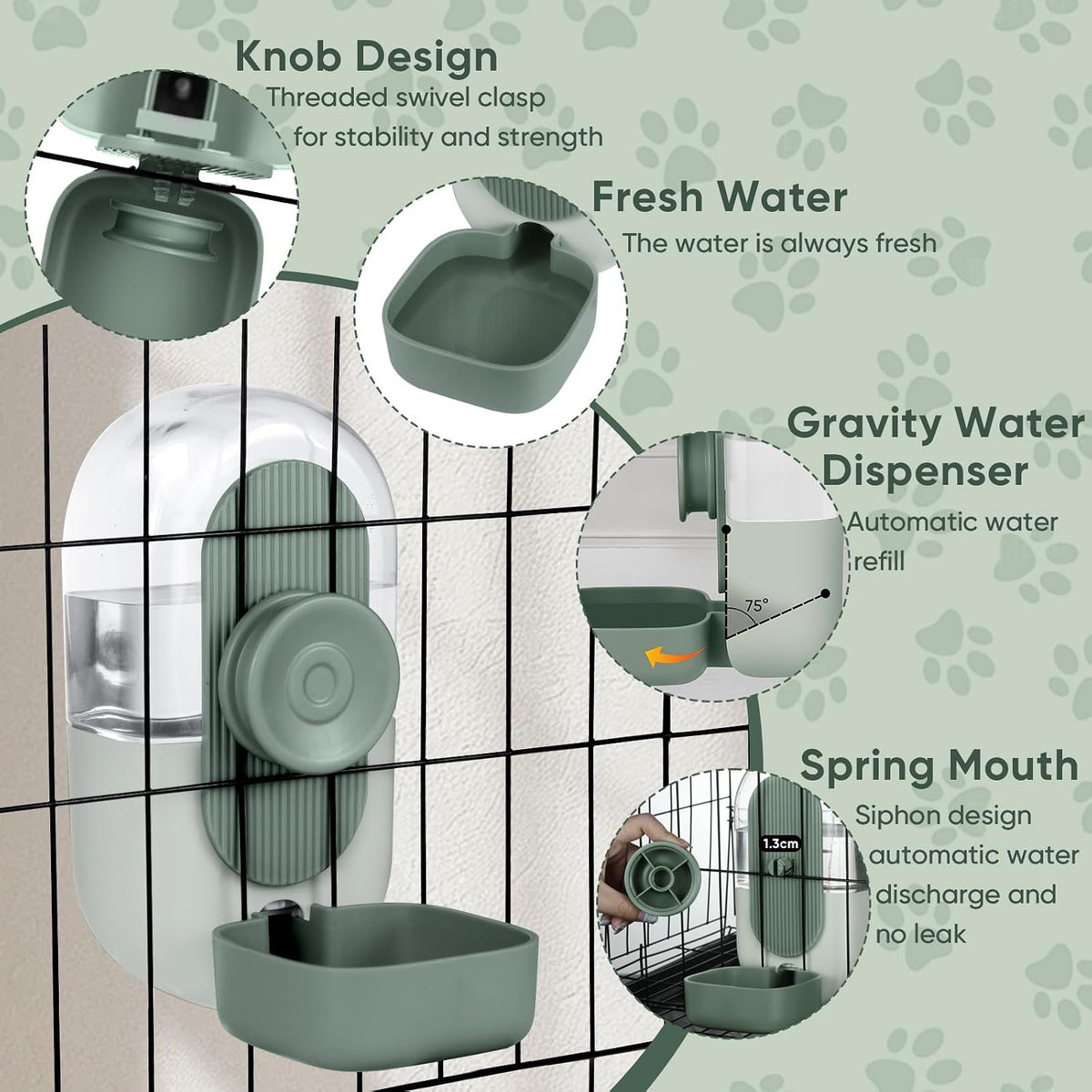 Lemtrflo 28oz Hanging Automatic Water DispenserRabbit Water Bottle,Bunny Guinea Pig Ferret Water Bowl for Cage,Suitable for Small Animal Puppies(Cage Grid Spacing Over 1.2'') (Green) - Image 5