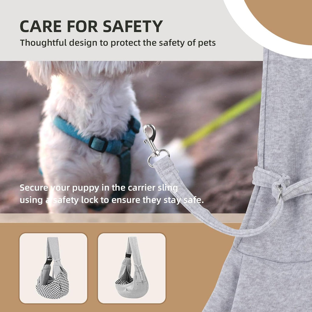 Interior view of Riuja puppy sling showing safety collar hook